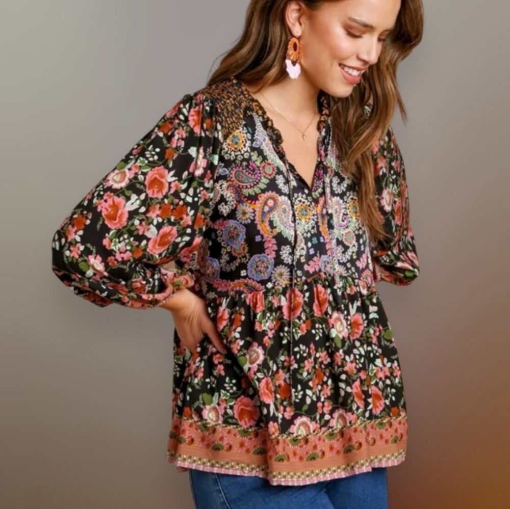 Paisley Floral  Ruffled Blouse